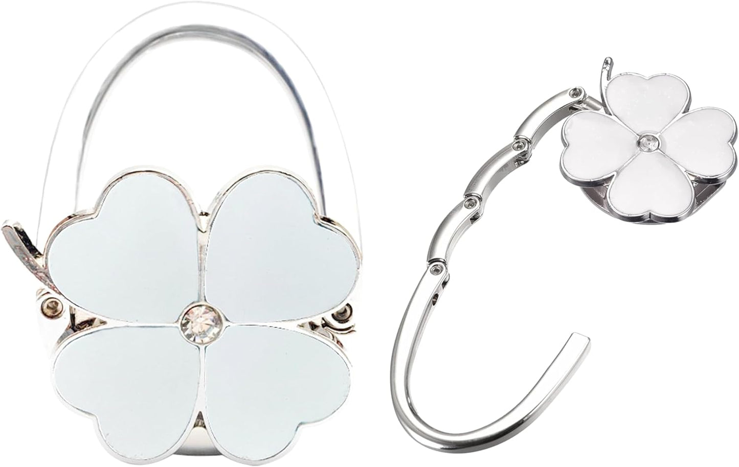 Purse Hook for Table, Clover Design Foldable Purse Holder for Table, Portable Bag Holder - Folding Handbag Hanger | Hangs Almost Anywhere(White)