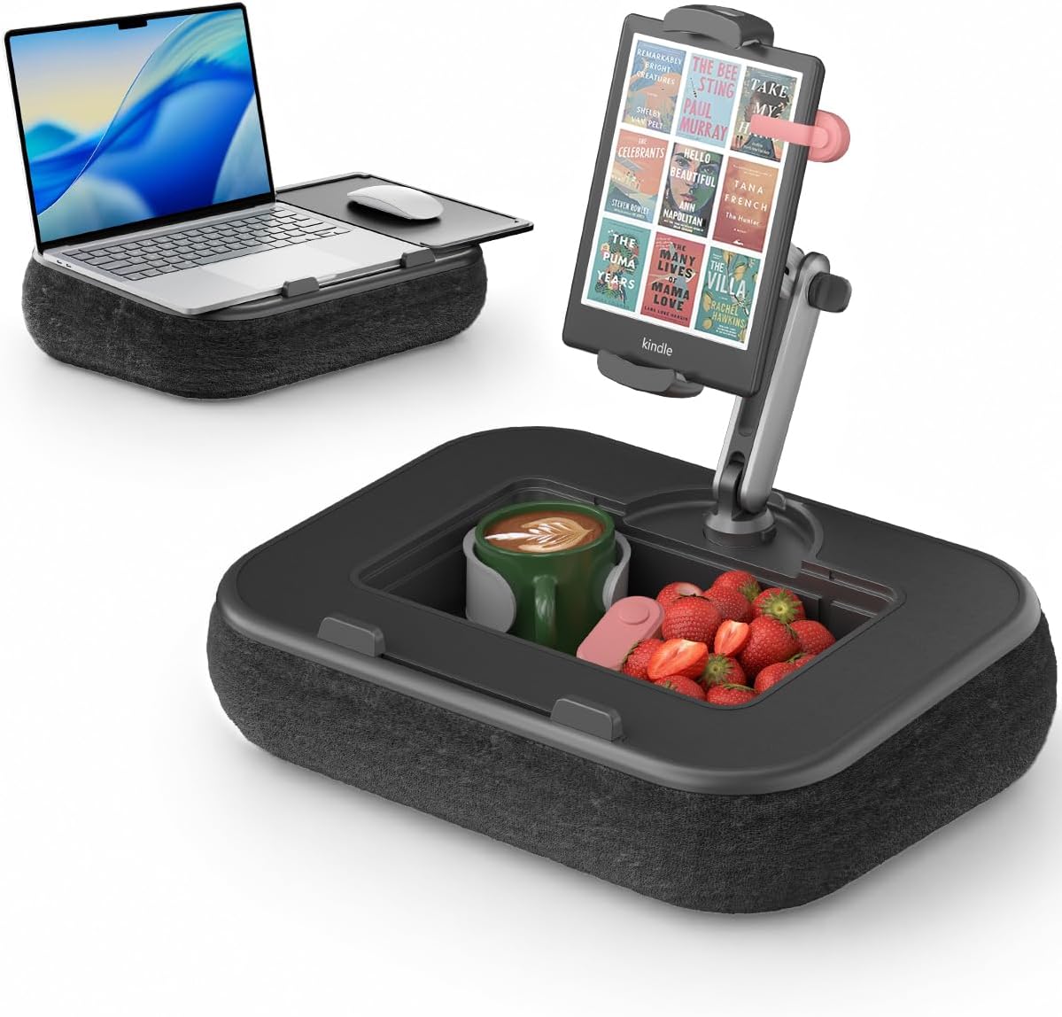 SupeDesk Laptop Lap Desk, Adjustable iPad Holder for Bed, 360° Swivel Tablet Arm, Laptop Desk with Mouse Pad, Snack Bowl & Cup Holder, Fits 4.7–13” Tablets & 15” Laptop