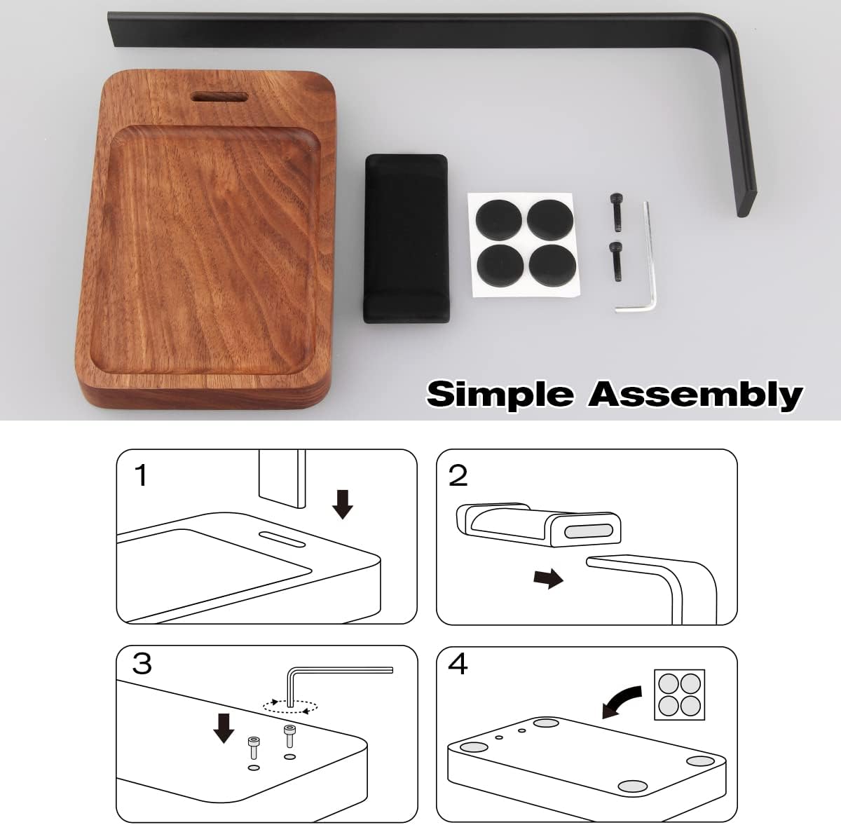 Walnut Wood & Aluminum Headset Holder, Desktop Headphone Stand, Universal headphone holder for most music gaming headsets - Black Walnut