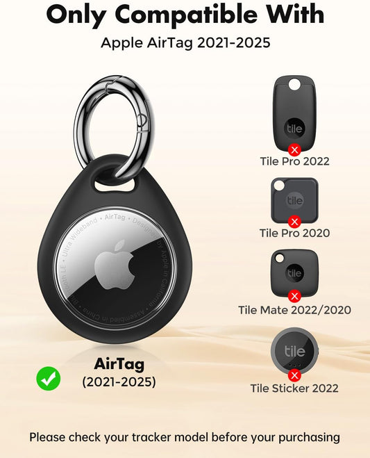 UNBREAKcable AirTag Holder for Apple - 4 Pack Air Tag Case [Fit Tightly Design] [Easy to Install] [Hold Securely] Waterproof TPU Protective Cover with Metal Keychain for Kids,Pet,Luggage,Backpack,Keys