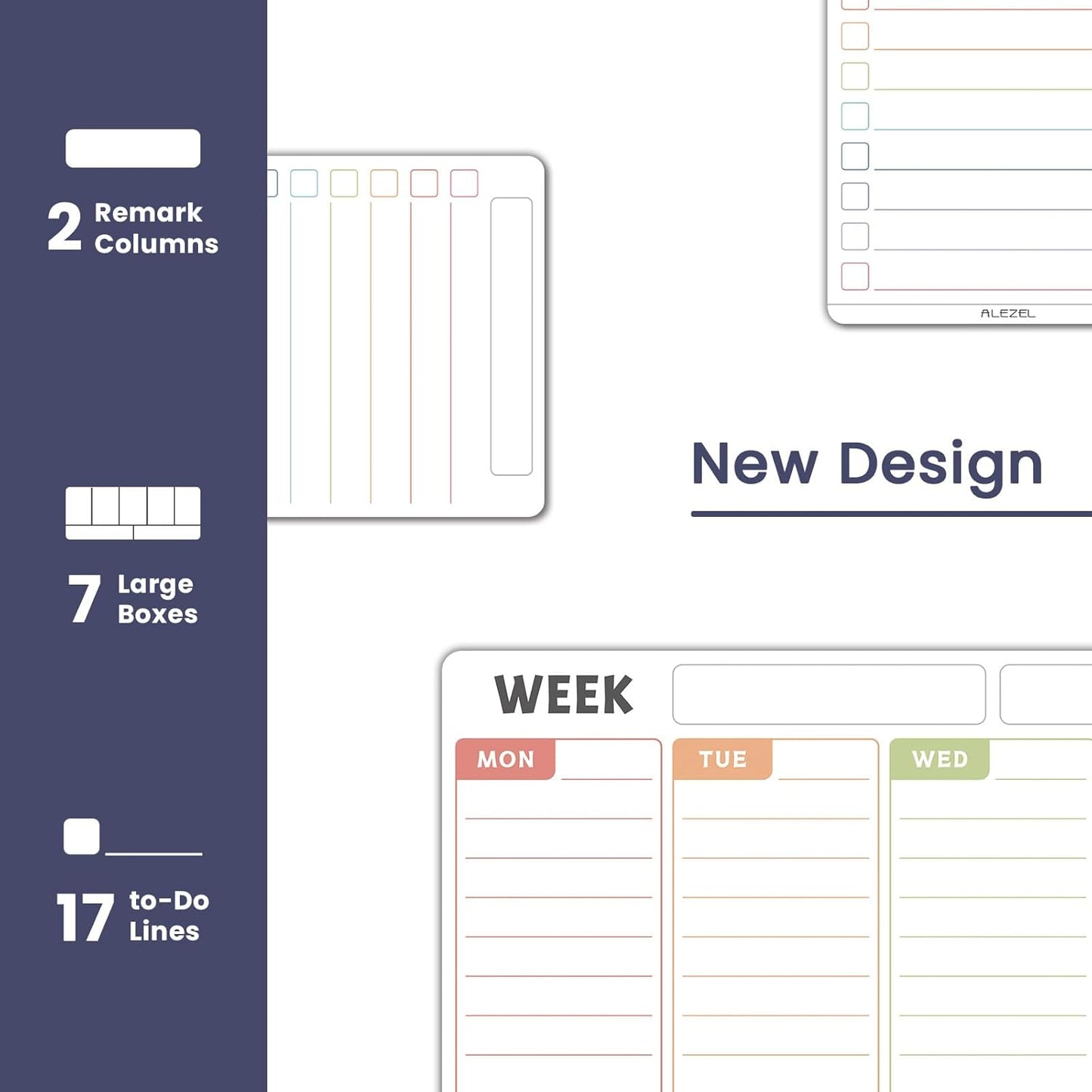 ALEZEL Magnetic Weekly Calendar Whiteboard for Fridge, Refrigerator Dry Erase Weekly White Board, Includes Magnetic Weekly Planner for Fridge with 2 List Boards, 4 Markers + Eraser