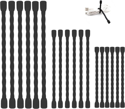 Silicone Cable Ties with Holes, 24PK Reusable Twist Ties for Bundling - 6in, 12in, 18in - Indoor/Outdoor Use (Black)