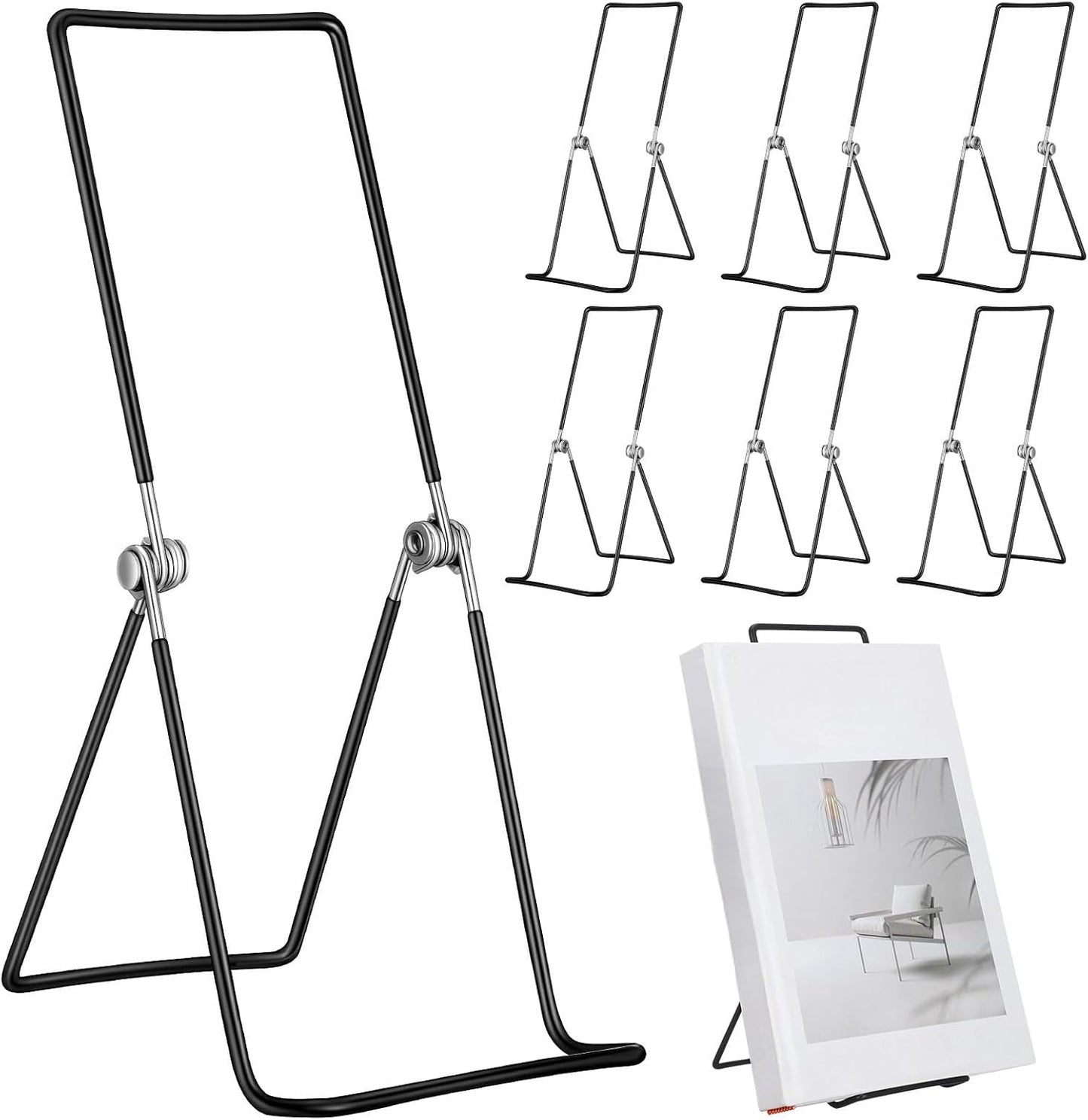 6 Pack 9.17 Inch Large Metal Book Stand for Display Adjustable Display Holder Easel Collector Stand for Home Office Back to School Books Frames Comic Plates Album CD Magazine