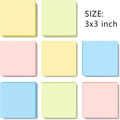 Phthdoty 8 Pads Pop Up Sticky Notes 3x3 Refills Bright Colors Self-Stick Notes Pads Super Adhesive Sticky Notes Great Value Pack