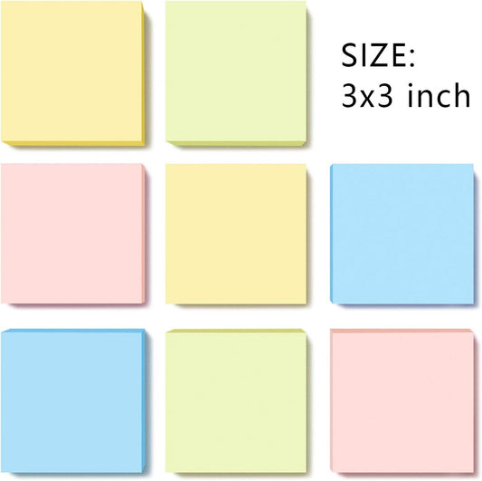 Phthdoty 8 Pads Pop Up Sticky Notes 3x3 Refills Bright Colors Self-Stick Notes Pads Super Adhesive Sticky Notes Great Value Pack