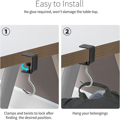 2 Pcs Desk Mount Bag Holder Hook Clamp-On Backpack Hanger Portable Desk Mount Headphones Holder Reduce Desk Clutter for Table Desk, Under Counter