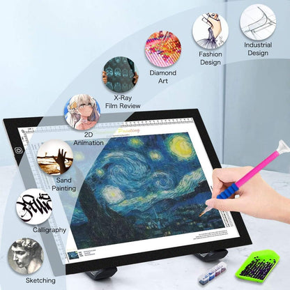 HUAYEYC B4 LED Copy Board Light Tracing Box, 3 Levels Adjustable Brightness Light Pad, for Tattoo Drawing, Streaming, Sketching, Animation, Stenciling, Vinyl Weeding, with 4Pcs Clip and Stand