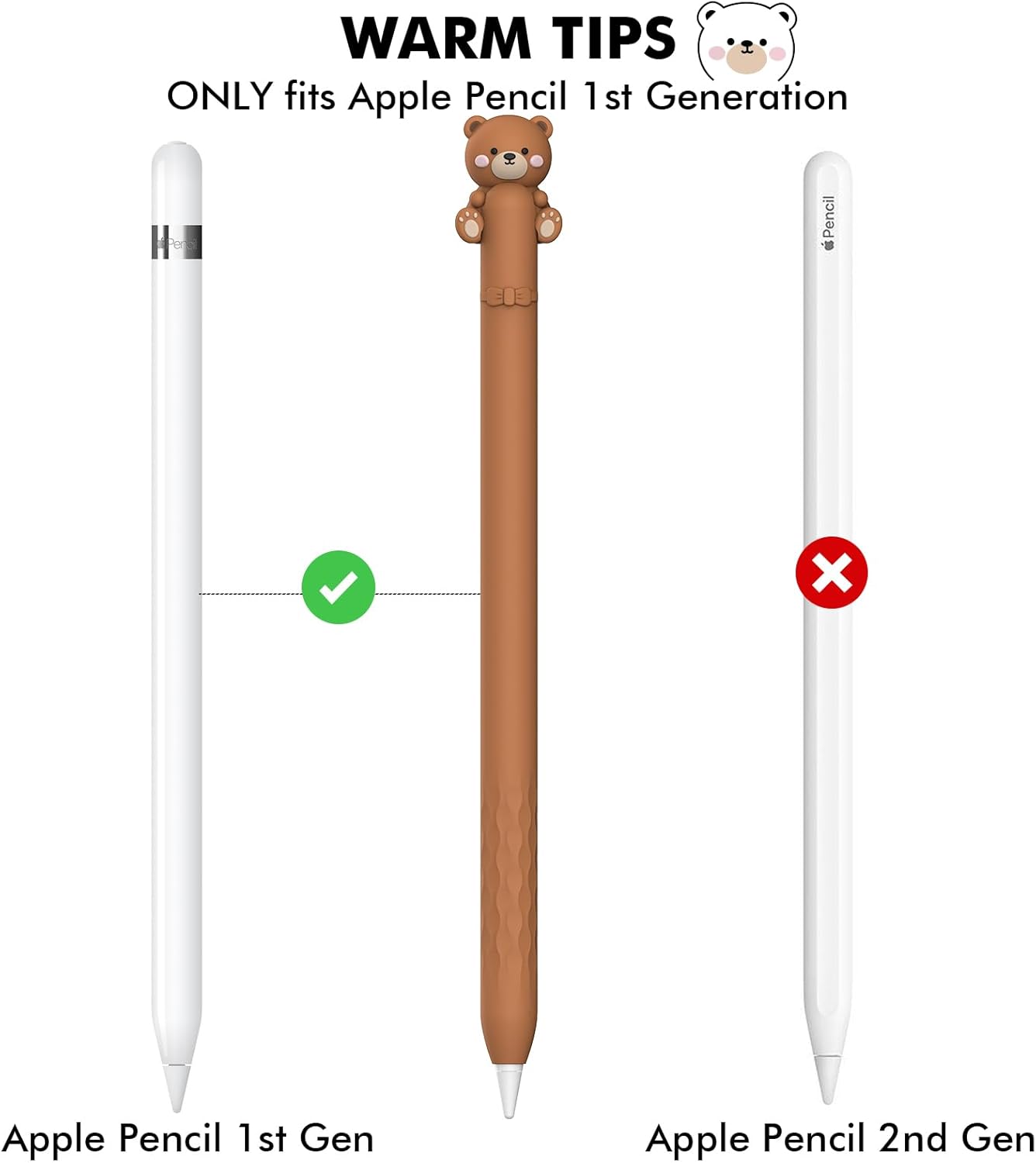 NIUTRENDZ Cute Bear Apple Pencil Case for Apple Pencil 2nd Generation Case Silicone Protective Cover Sleeve Skin Accessories (Brown, Apple Pencil 2nd Generation)