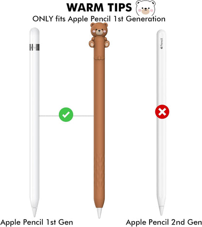 NIUTRENDZ Cute Bear Apple Pencil Case for Apple Pencil 2nd Generation Case Silicone Protective Cover Sleeve Skin Accessories (Brown, Apple Pencil 2nd Generation)
