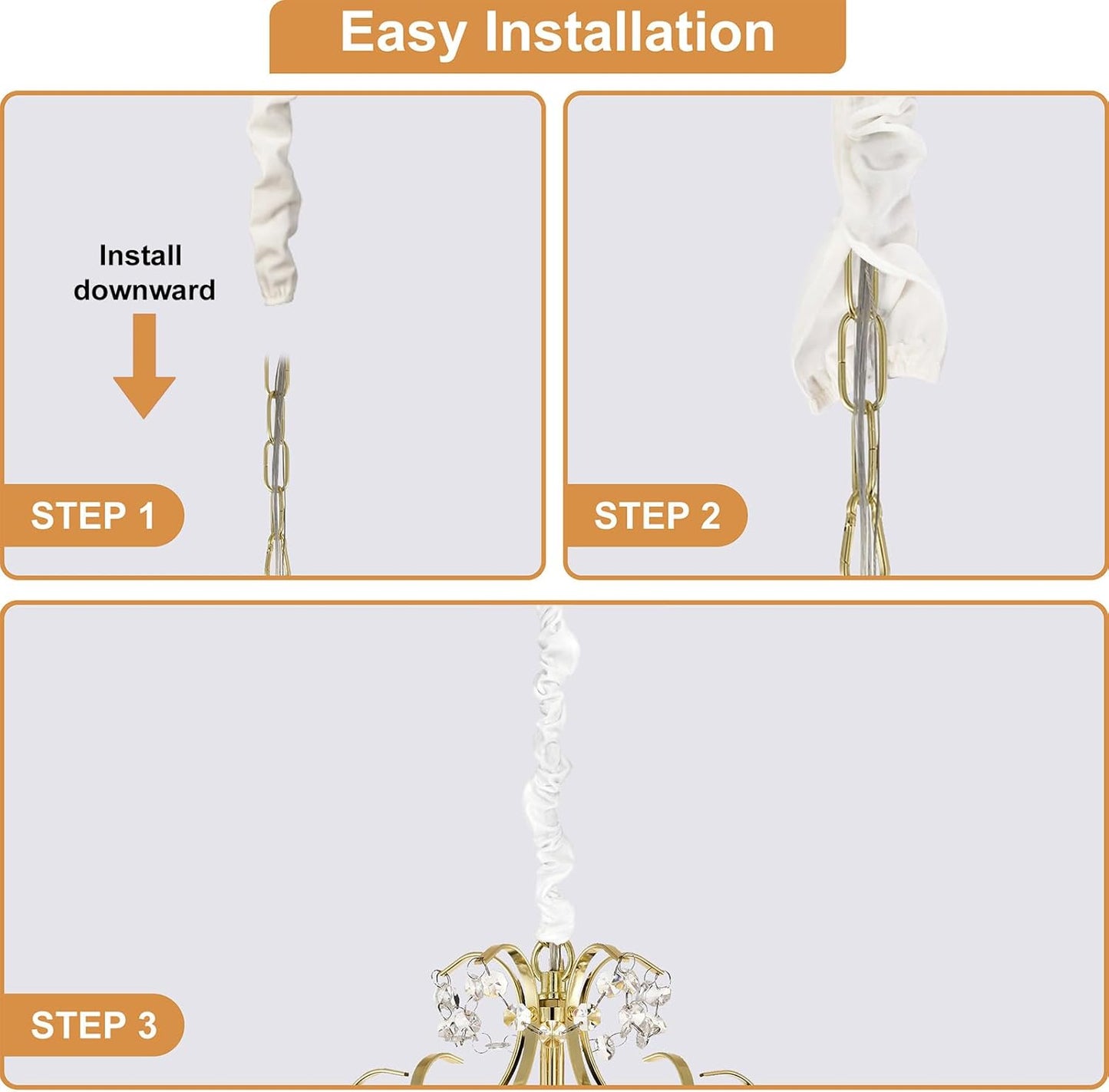 Chandelier Cord Cover Gray 2 Pack with Touch Fasteners,70.8inches Brushed Polyester Fabric Chain Sleeve for TV Cord Cover Decorative Wire Hider Easy Install Convenient for Wire Management