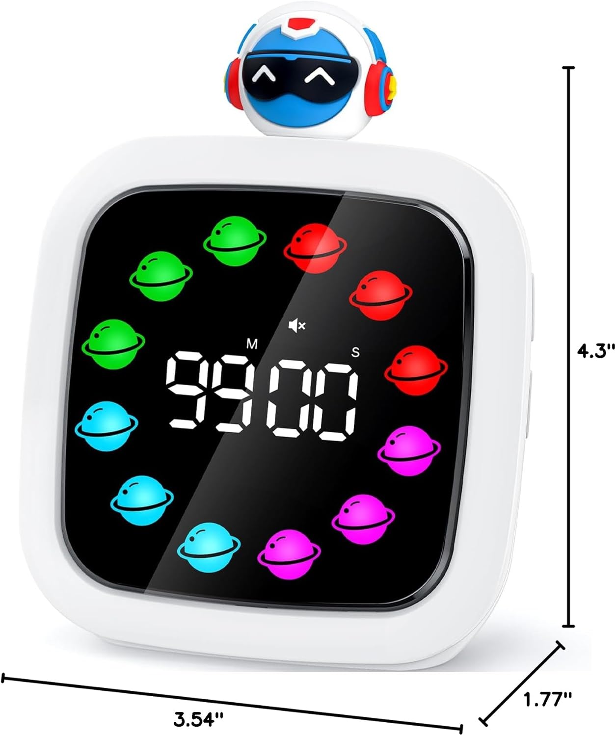 Yunbaoit Digital Visual Timer for Kids, Rechargeable 99-Minute Silent Countdown Timer with 19 Ringtones, 9 Optional DIY Color Star Display, Time Management Tool with Pause Function (Rainbow)