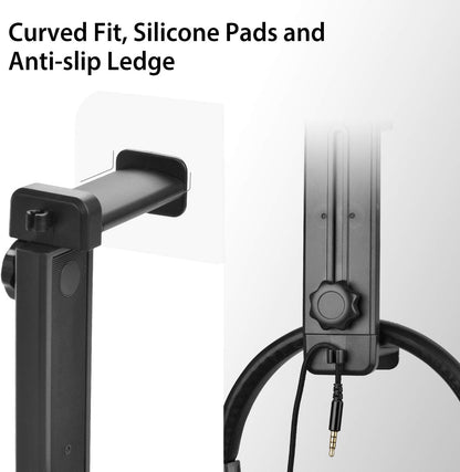 NEETTO HS906 Headphone Stand & Hanger 2 in 1, Above & Under Desk Gaming Headset Holder Mount Hook with Height Adjustable & Rotating Clamp, Earphone Rack with Cable Clip