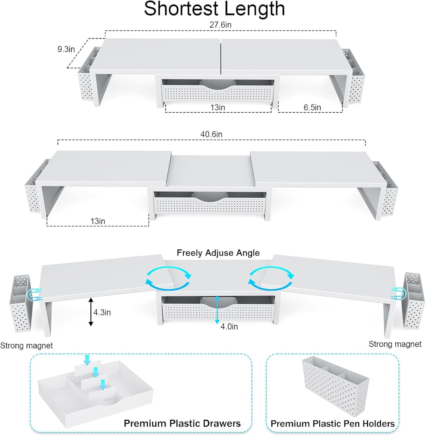 gianotter Dual Monitor Stand Riser, Desk Organizer With Drawer and 2 Pen Holders,Computer Monitor Stand, Desk Shelf for Top of Desk, Wood