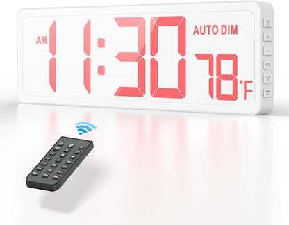 REACHER 16.5" Large Digital Wall Timer Clock with Countdown Timer, Auto Dimmer, Temperature, Remote Control, LED Wall Clock for Teacher, Classroom, Office, Home Decor, Kitchen, Gym, Living Room
