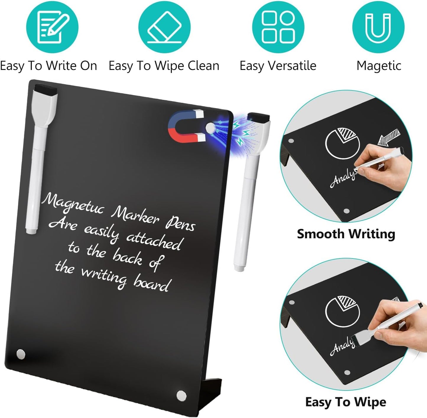 2PCS Clear Acrylic Weekly Dry Erase Board Desktop, 8x6 Small Magnetic Whiteboard with Stand for Table Calendar Memo Board for Fridge, Office, School, Home