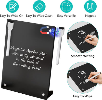 2PCS Clear Acrylic Weekly Dry Erase Board Desktop, 8x6 Small Magnetic Whiteboard with Stand for Table Calendar Memo Board for Fridge, Office, School, Home