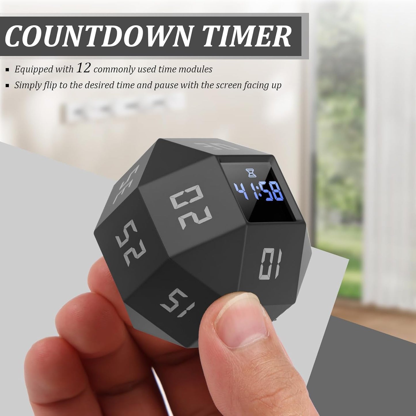 Cube Timer, ABS Rotating Pomodoro Timer Time Management Cube with 12 Side Time Module Rechargeable Pomodoro Timer 3 Alarm Reminder Modes Cube Timer Suitable for Bedroom