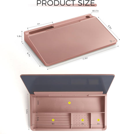 TOWON Small Compact Glass Desktop Whiteboard with Storage – 12 x 7 in Dry Erase Board for Desk, Home Office, School | Includes 5 Markers, Eraser & Holder | Space-Saving Organizer, Aesthetic Rose Gold