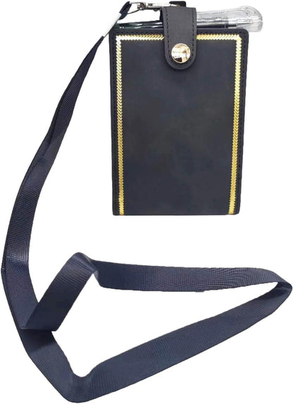 PU Leather Lanyard Meeting Notebook Neck Hanging Notepad with ID Slot and Pen, 3.5X5.1inch, Black