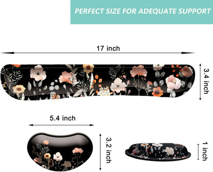 Keyboard Wrist Rest Mouse Wrist Support Set, Memory Foam Wrist Rest Pad for Computer Laptop Keyboard Mouse, Ergonomic Wrist Cushion Support for Typing Pain Relief, Gaming Home Office, Flowers Grass