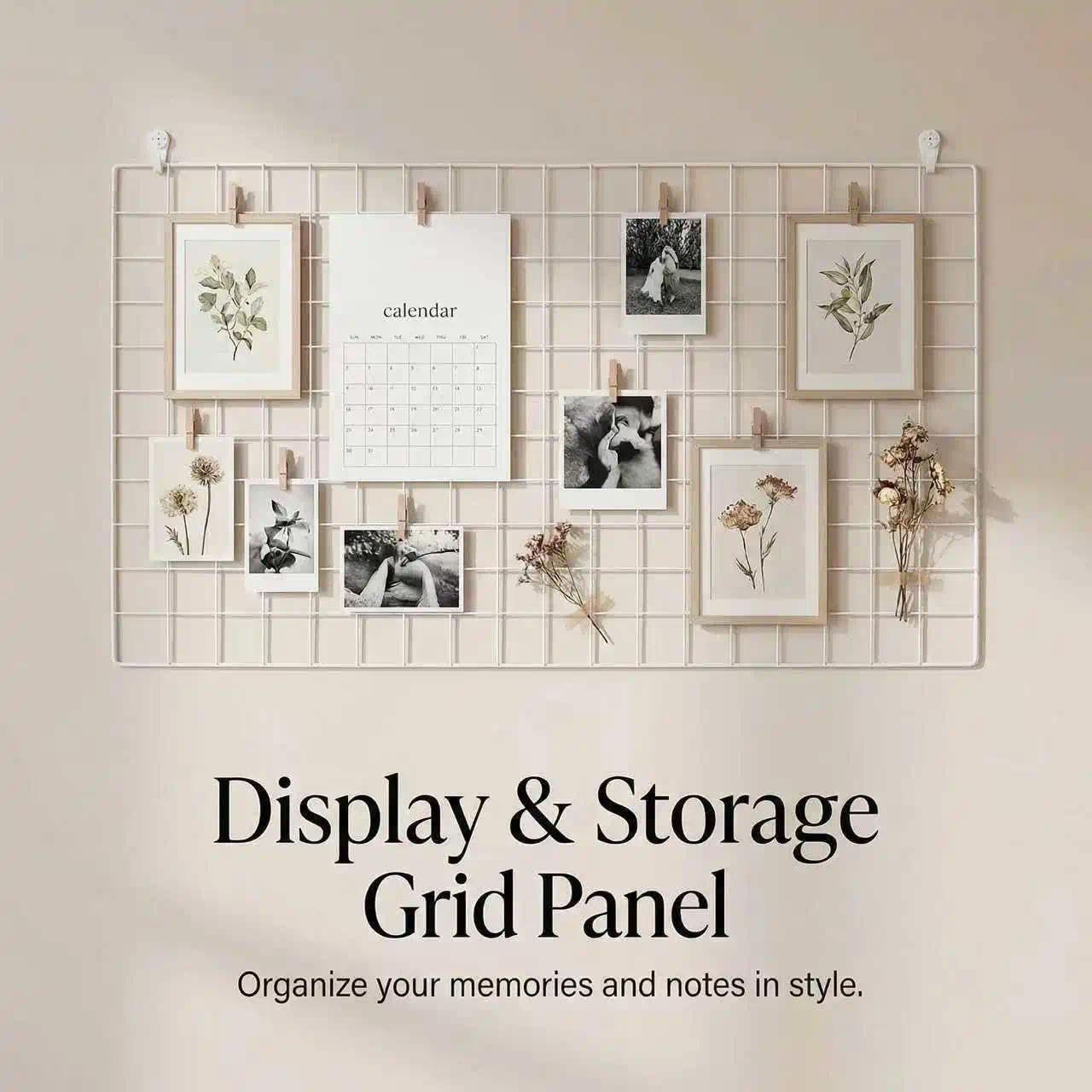 Kaforise Wire Wall Grid Panel, Wire Photo Hanging Display and Wall Storage Organizer, 10 Clips and 2 Nails Offered, Set of 1, Size 17.7" x 37.4", White