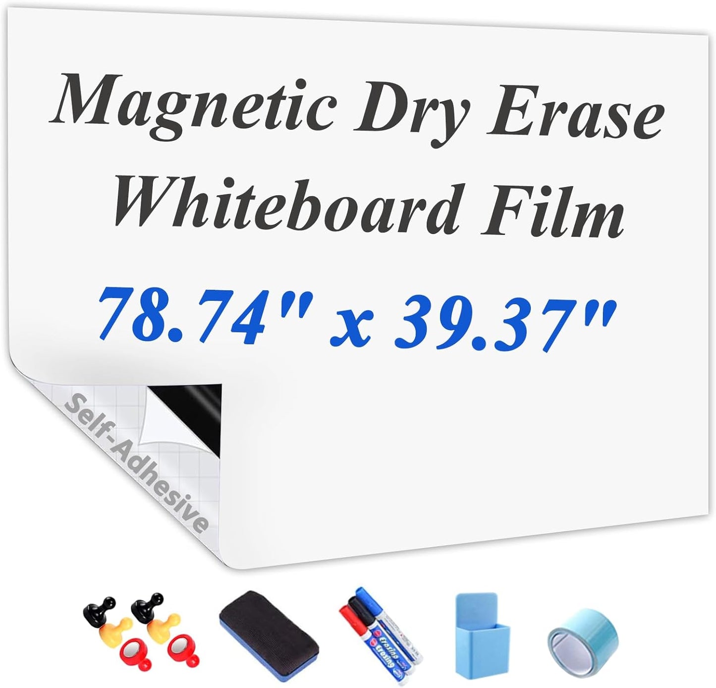 Self-Adhesive Dry Erase Whiteboard Sticker, 31.50" x 15.75" Magnetic Receptive White Board Wall Film, No Ghosting, Easy Write & Clean | Peel & Stick for Office, Home & Classroom,Incl. Accessories