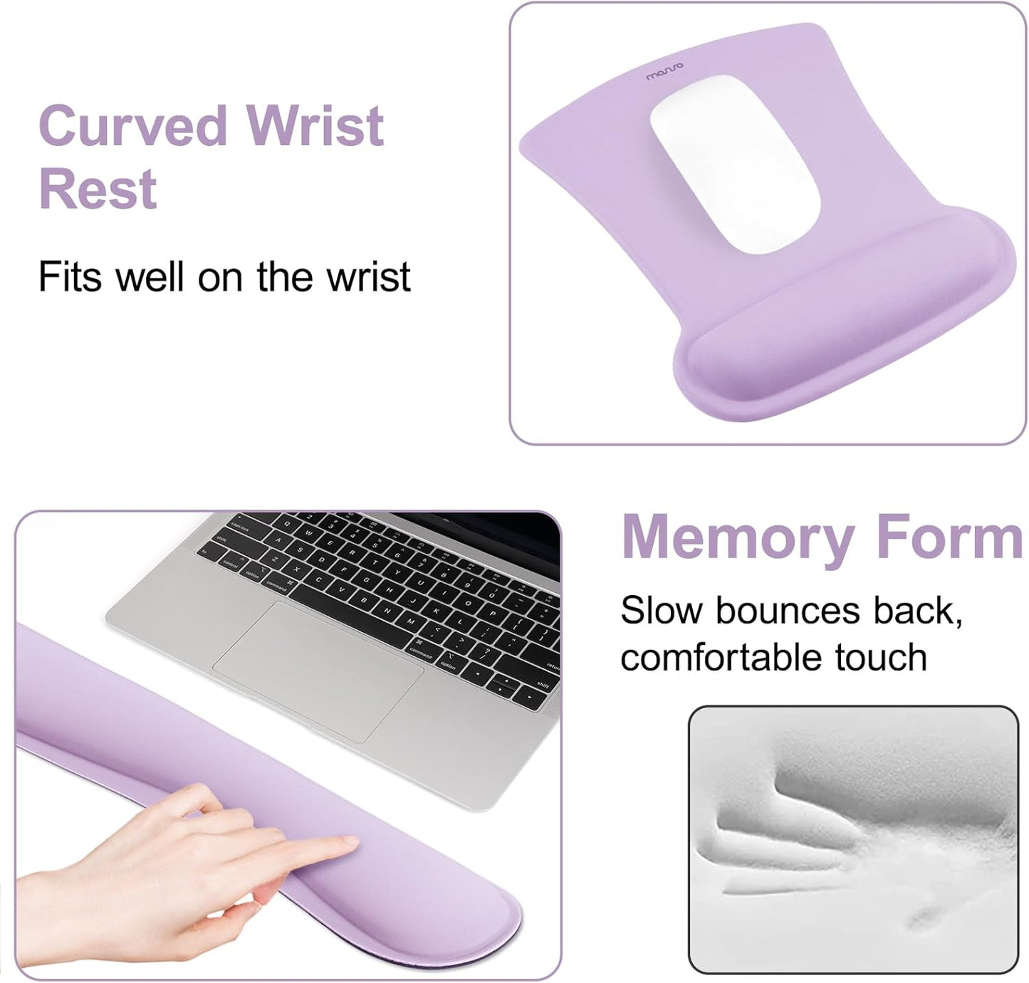 MOSISO Wrist Rest Support for Mouse Pad & Keyboard Set, Ergonomic Mousepad Non-Slip Base Home/Office Pain Relief & Easy Typing Cushion with Neoprene Cloth & Raised Memory Foam, Black