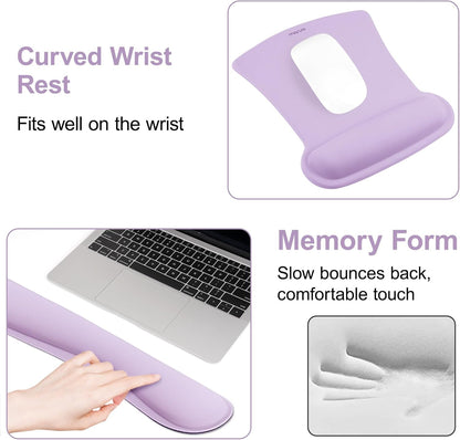 MOSISO Wrist Rest Support for Mouse Pad & Keyboard Set, Ergonomic Mousepad Non-Slip Base Home/Office Pain Relief & Easy Typing Cushion with Neoprene Cloth & Raised Memory Foam, Black