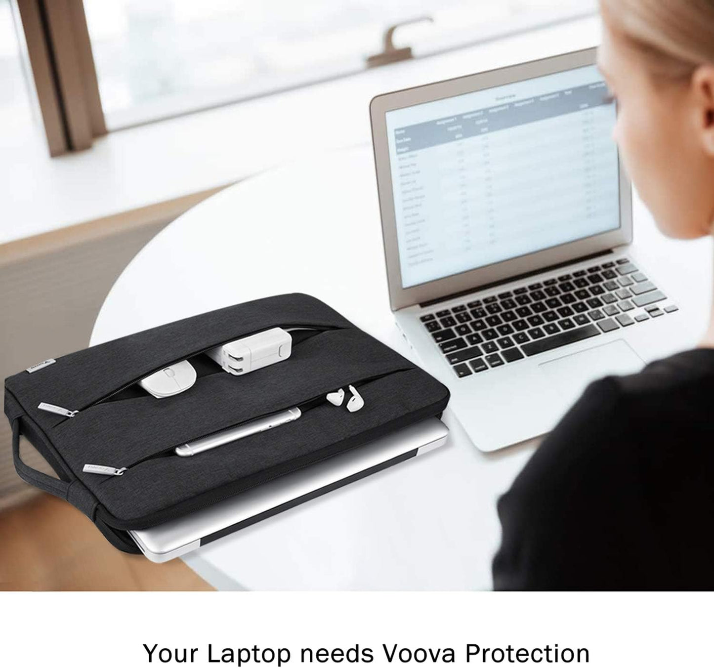 Voova 15.6 16 Inch Laptop Sleeve Case Compatible with MacBook Pro 16 M1/M2/M3/M4 Max 2019-2025, 15.6-16” Hp Lenovo Acer Asus, Waterproof Slim Computer Bag Cover with Handle, Grey
