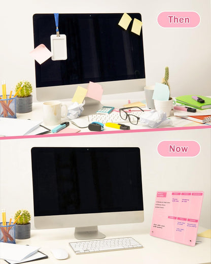 Desktop Thickened Acrylic Dry Erase Board, Weekly White Board with to Do List, Tabletop Whiteboard with Stand, Frameless Dry Erase Pink White Board，9.5"x6.7" for Office, Home, School(Desktop-PK-1724)