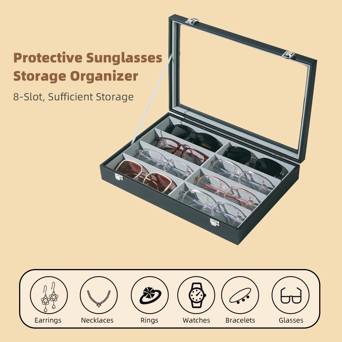 Glasses Holder Box Drawer Sunglass Organizer for Men Clear Storage Case 8 Slot Multiple Reading Glasses Display
