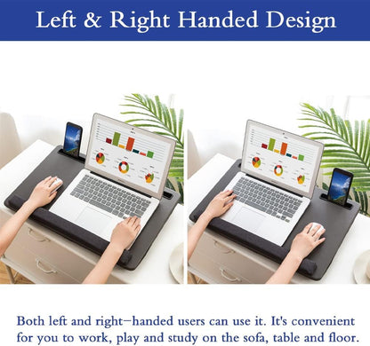 Lap Desk Home Office Lap Desk Portable Laptop Desk for Left Right - Handers with Whole Mouse Pad Wrist Pad Dual Cushion Phone Tablet Slots Fits Up to 17 Inch Laptops