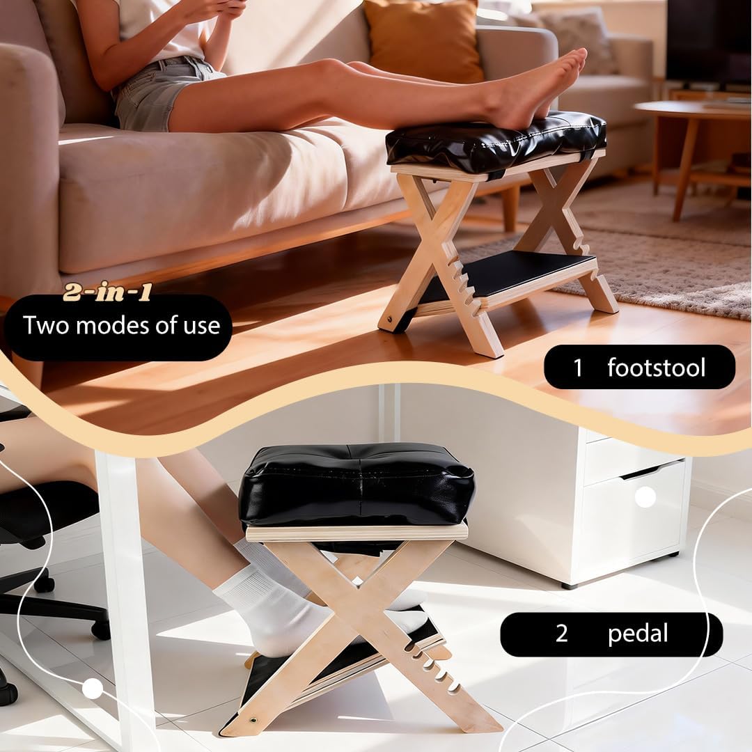 Adjustable Foot Rest for Under Desk at Work – 4 Height Levels Wooden Ergonomic Footstool Base Foot & Leg Rest for Office,Gaming,Home (Regular)