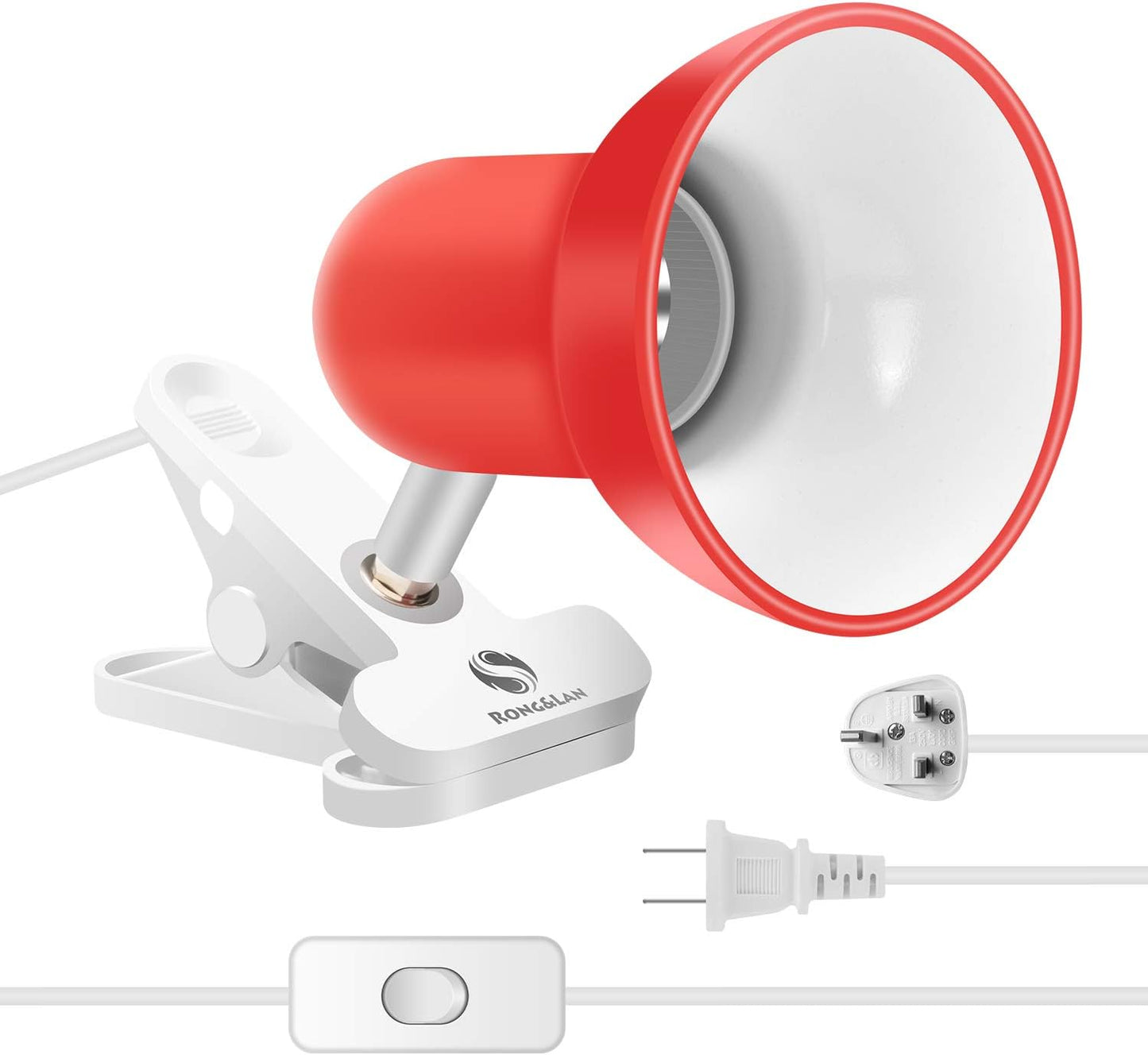 RONG&LAN Clip lamp,360° Rotation Clip on Lamp Portable Book Reading Light,Clamp on Desk/Table/Bunk Bed/Cupboard Home Lighting, (Desk lamp,Seven Colors for Your Choice) (White,2)