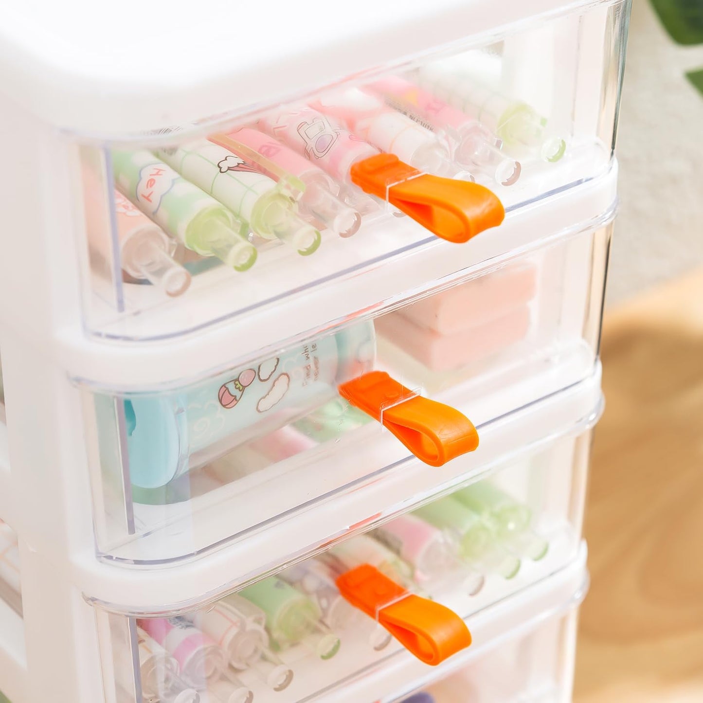 Gagee 3 Drawer Mini Desktop Unit,Plastic dressers with drawers for Arts and Crafts, Small Tools, Sewing Accessories, Stationary, and Hardware,Clear/White Frame