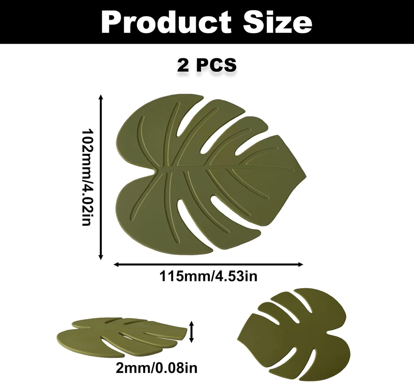 2PCS Cute Monstera Coasters, Soft Silicone Coaster for Drink, Fun Plant Cup Coasters for Desk, Creative 3D Green Turtle Leaf Drink Coaster, Tropical Home Decor