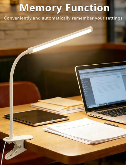 2 Pack Clip On LED Desk Lamp, 3 Lighting Modes 10 Brightness Levels, Flexible Goose Neck Swing Arm Task Lamp, Eye Caring USB Powered Clamp Light for Home Office Study Reading Bedside