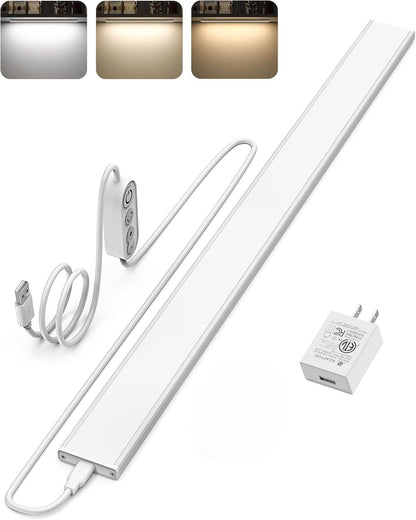ASOKO LED Under Cabinet Lighting USB Plug-in, Dimmable, 3 Color Temperature, 14.5 in, Under Counter Lights for Kitchen,Shelf,Cupboard, Under Desk Monitor Light Bar (Sliver, 14.5 inch-2 Pack)
