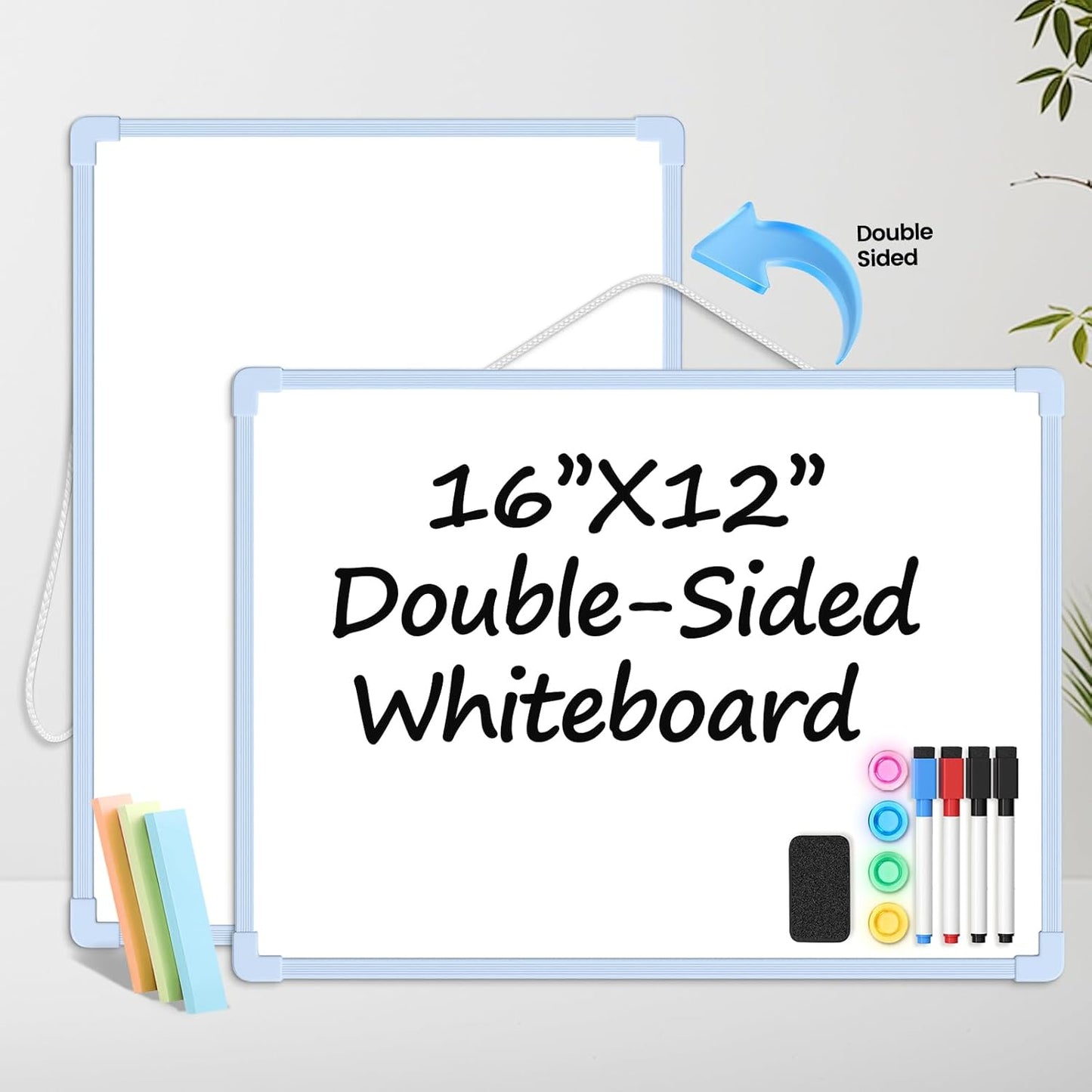 Small Dry Erase Board for Wall, 16" x 12" Double-Sided Hanging Whiteboard, Magnetic White Board with 4 Markers, 4 Magnets and 3 Mini Sticky Notes, Portable Whiteboard for Kids, School, Home, Office