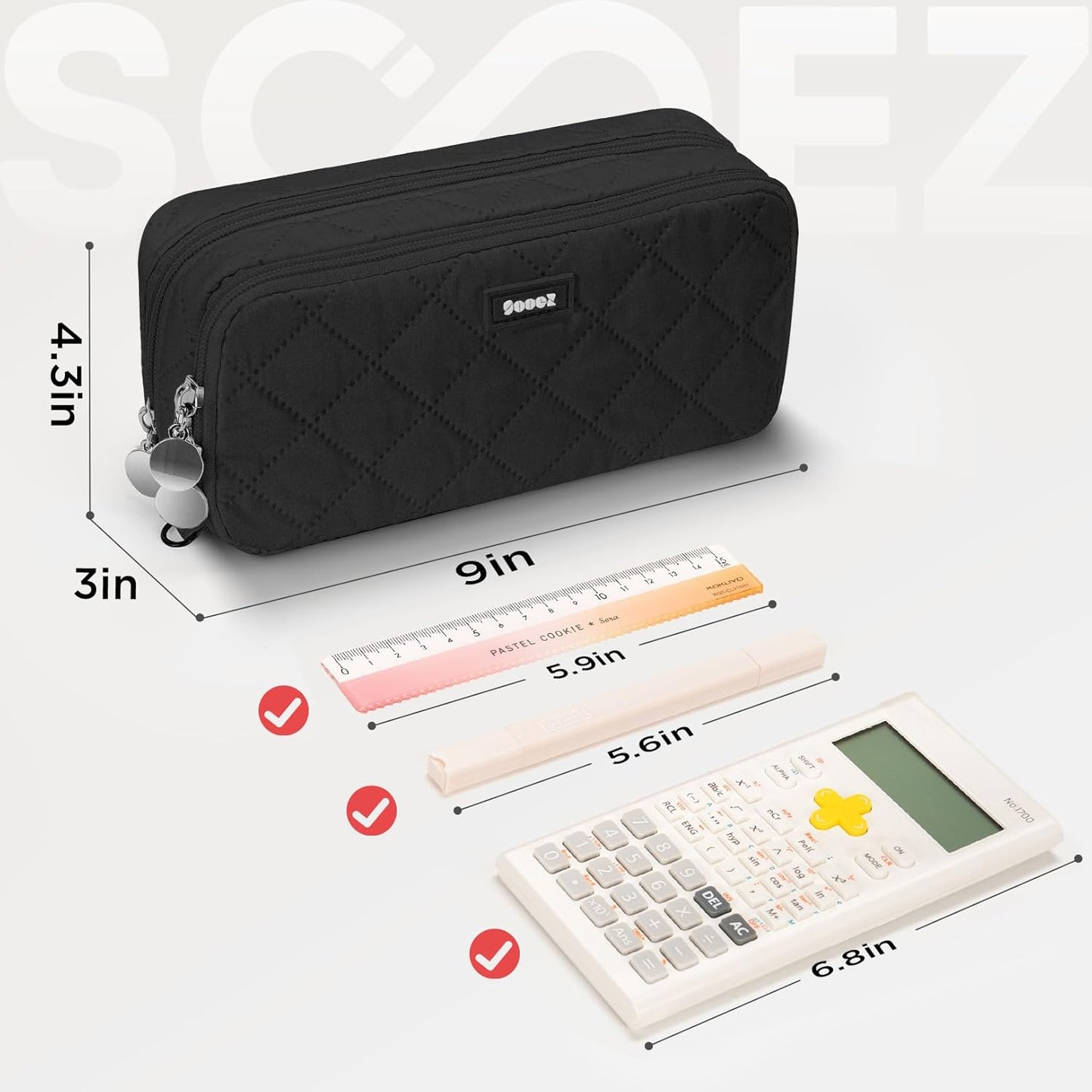 Sooez Large Pencil Case Pouch, Extra Big Pencil Bag with 8 Compartments, Pen Bag Wide Opening, Soft Quilted Pencil Pouch Organizer with Zipper, Portable Pencil Case for Teen Girls, Pink