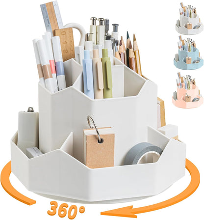 Cayxenful Pencil Pen Holder for Desk,9 Slots 360 Degree Rotating Desk Organizers,Desktop Storage Stationery Supplies Organizer, Cute Pencil Cup Pot For Office, School, Home(Black)