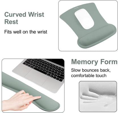 MOSISO Wrist Rest Support for Mouse Pad & Keyboard Set, Ergonomic Mousepad Non-Slip Base Home/Office Pain Relief & Easy Typing Cushion with Neoprene Cloth & Raised Memory Foam, Black