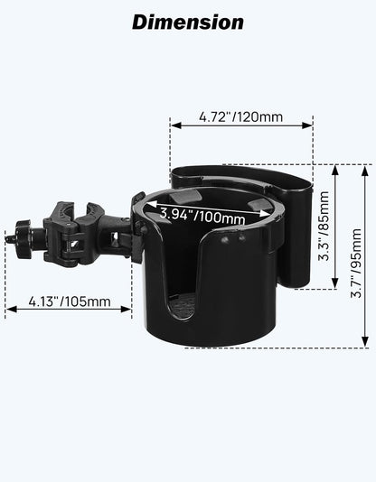 JOYTUTUS Wheelchair Cup Holder, 2-in-1 Walker Cup Holder with 6.4'' Large Storage Box, Drink Holder for Bottle with Handle, Fit for Wheelchair, Walker, Rollator, Stroller, Camper, Golf cart (Large)
