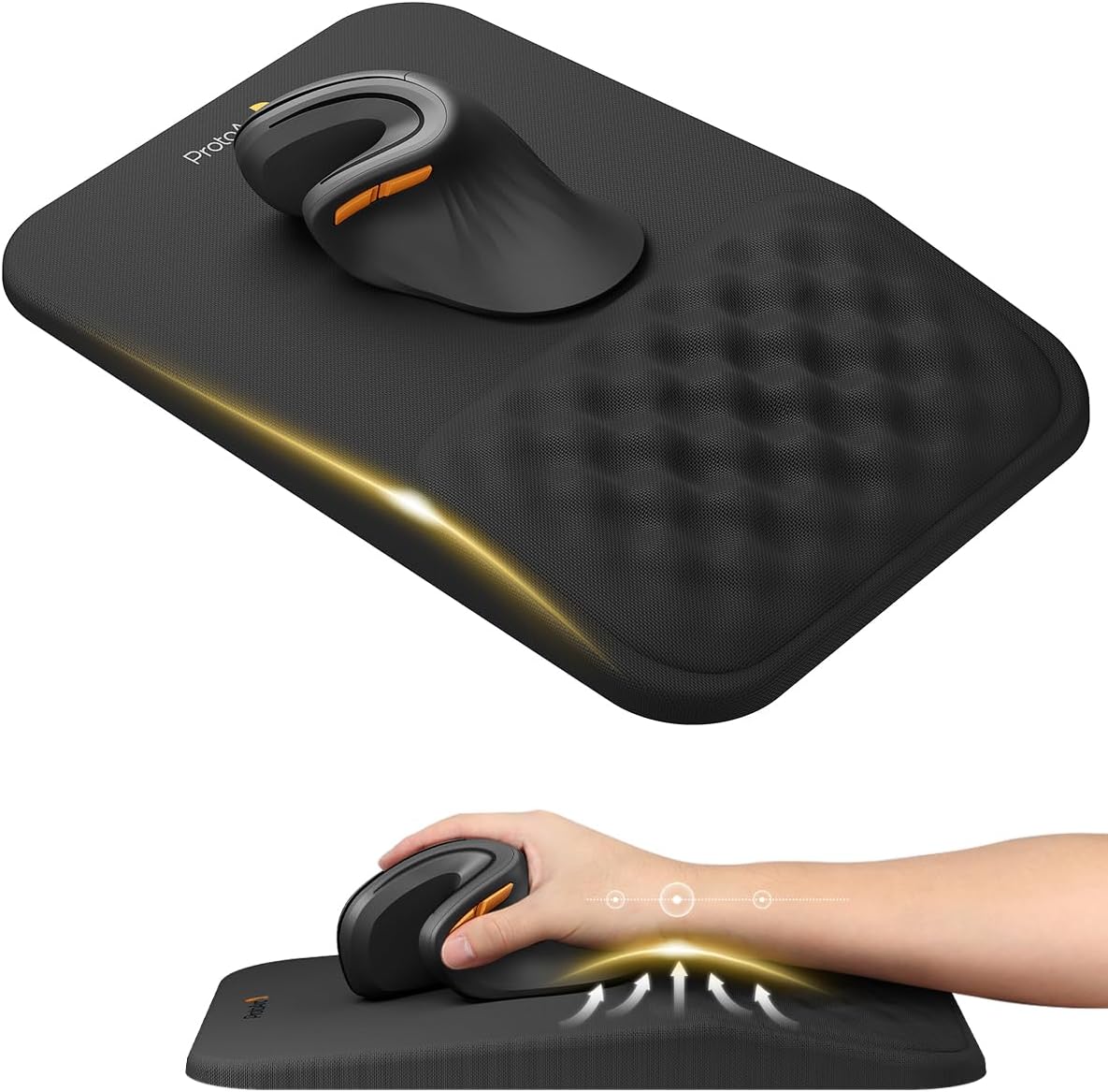 ProtoArc Ergonomic Mouse Pad with Wrist Rest, MP50 Mousepad with Massage Design, Soft Memory Foam and Non-Slip PU Base for Pain Relief, Desk, Home, Office, 12x8 Inches, Black