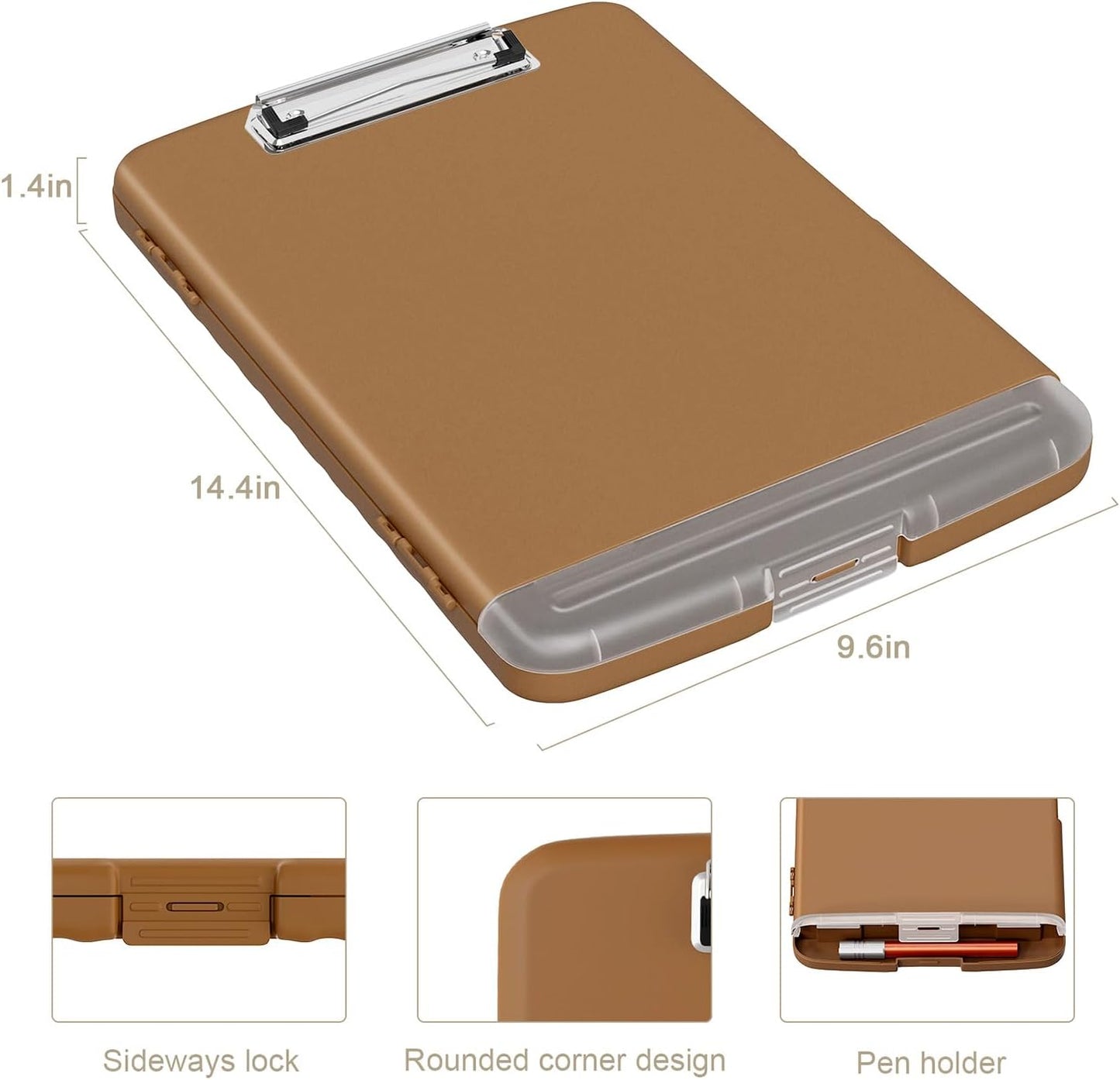 Piasoenc Clipboard with Storage, 8.5 x 11 Organization Box with Pen Holder and A4 Legal Paper Folder, Folio & Side-Opening, Low Profile Clip,for Nurses,Teachers, Size 14 x 9.6 x 1.2 in, Black