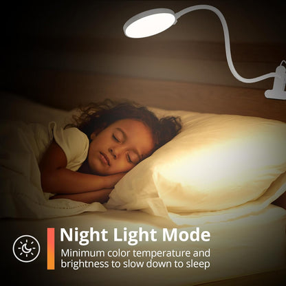 iFalarila Reading Light with Remote, LED Desk Lamp Clip on [1H Timer & Nightlight] RA>95 Dimmable Flexible Gooseneck, Reading Lamp with Clamp for Table - 3.5'' (Adapter Included)