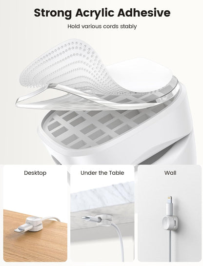 Lamicall 8 Pack Cord Organizer, [1s Lock] Spring Cable Management Clips - Adhesive Phone Cord Holder Clips for Nightstand Desk Car Office Home College Dorm Room, Desk Organizer Accessories, White