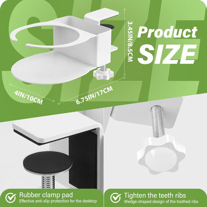 Desk Cup Holder for Coffee Mugs, Tumblers, Water Bottles with Mobile Phone Stand, Anti-Spill Metal School Home Office Accessories (White-1)