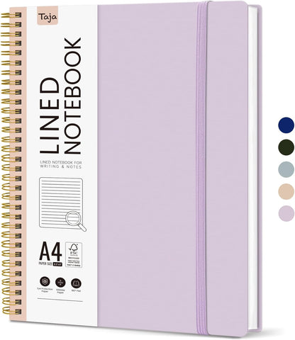 Taja Spiral Lined Notebook, 8.5"x11" Notebooks for Work, Large A4 Journal for Women & Men, College Ruled Journaling Notebook for Writing, Plastic Cover Spiral Journal, Purple