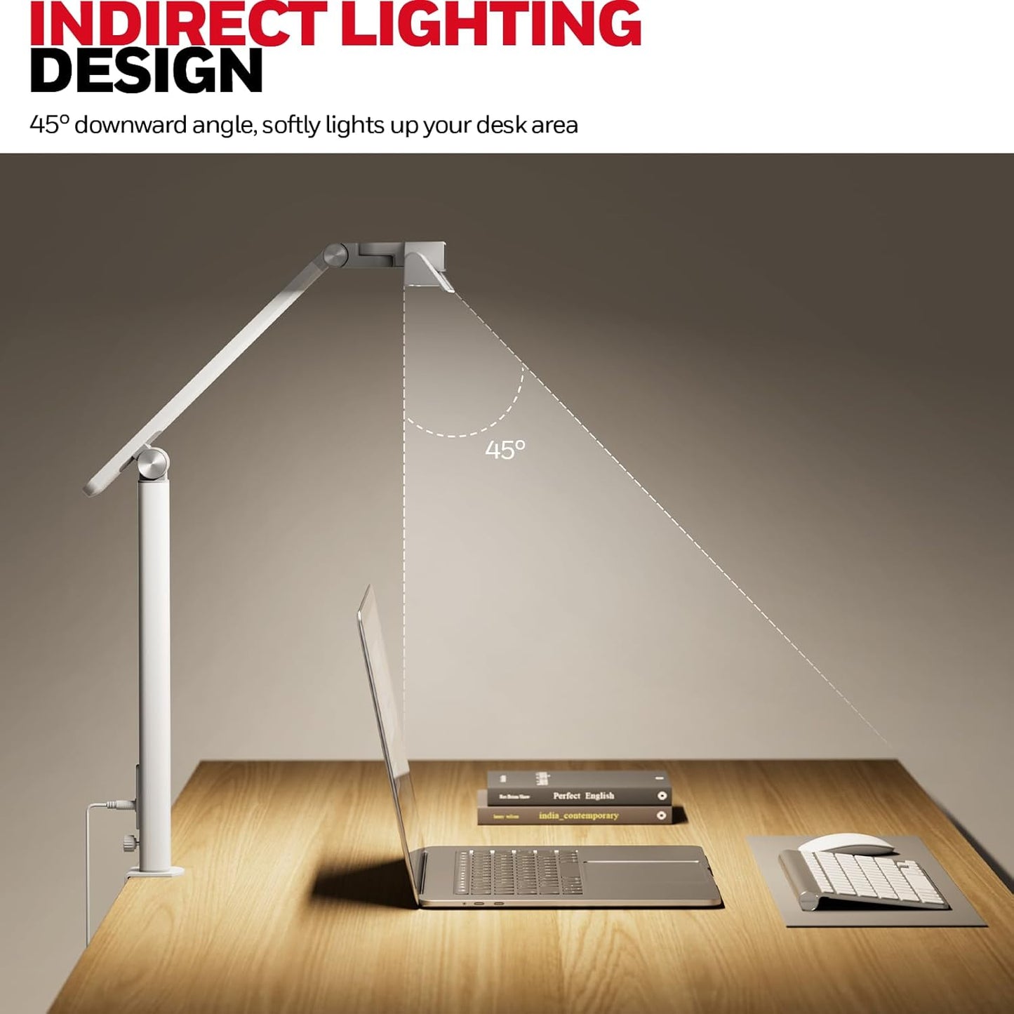 Honeywell LED Desk Lamp with Clamp - HJ1 Sunturalux Eye-Caring Clip on Lights for Home Office, 1200LM Clamp Lamp 4 Color Modes Stepless Dimming Task Desk Light for Working Black